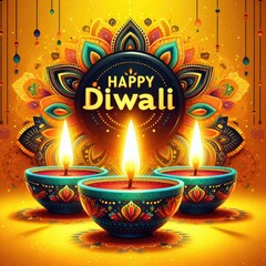 Happy Diwali festival of lights and happiness colorful banner template design with decorative Diya lamp and gifts