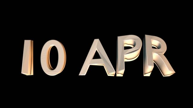 10 April animation for calendar concept isolated on black background