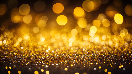 golden glitter vintage lights background. gold and black ,  de focused , Golden Spreading Glitter , Abstract background with golden twinkles ,Golden glitter abstract festive background
