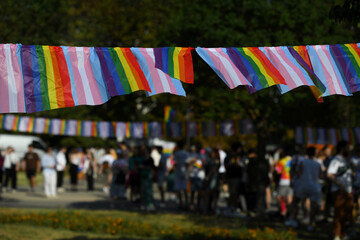 Rainbow flags during Gay Pride Parade in Belgrade, Serbia