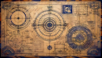 Fototapeta premium Blueprint Stamps Generate a blueprint background image featuring various stamps and annotations adding a touch of realism to your blueprints