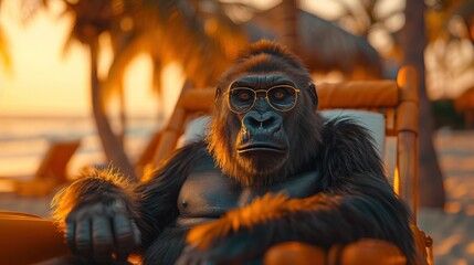 Chillaxing Gorilla: Fun Spa Resort Concept with Palm Trees and Beach - Realistic 3D Animation