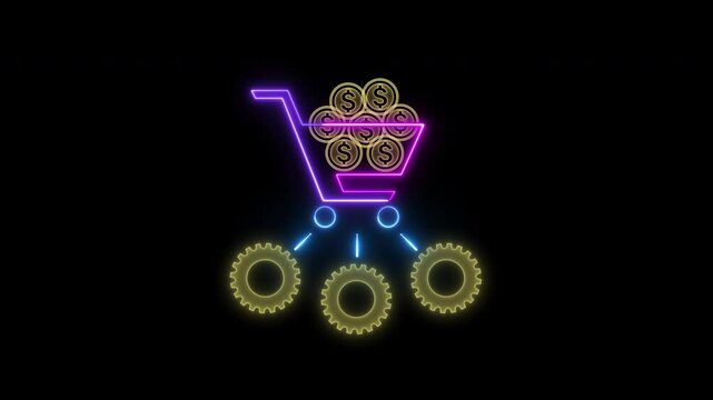 Cost Structure concept, the aggregate of the various types of costs, fixed and variable, that make up a business' overall expenses. Neon line of Cost Structure icon isolated on transparent background.