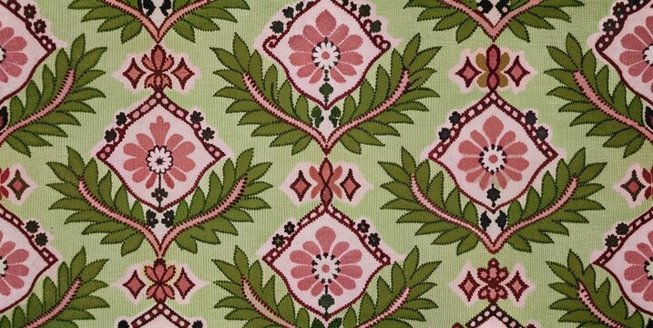 Minimalist historical seamless floral pattern with natural geometric elements for textile design