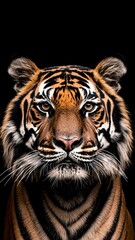 Obraz premium majestic bengal tiger portrait with intense gaze on black background for wildlife conservation awareness