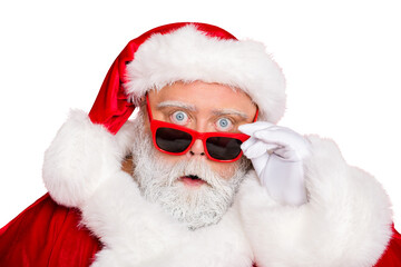 Close-up portrait of his he amazed stunned funky fat overweight plump gray-haired bearded man...