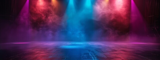 Colorful stage lighting and smoke on a concert stage
