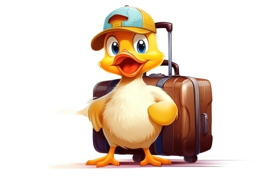 recommend clip art: Duck character pull suitcase luggage cartoon animal.