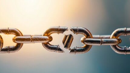 Obraz premium broken chain, metal link, disconnect, separation, freedom, abstract, closeup, macro, chain links, silver, metal, chain, strength, weakness, symbol, concept, background, texture, design, industr