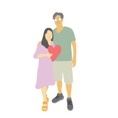 woman holding red heart shape with her boyfriend illustration vector isolated on white background