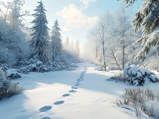 Obraz premium Footprints in the Snow. generative ai illustration.