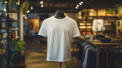 Obraz premium A mockup of white T-shirt on a mannequin in a store