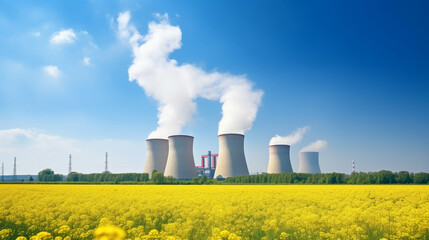 power plant with smoke stacks