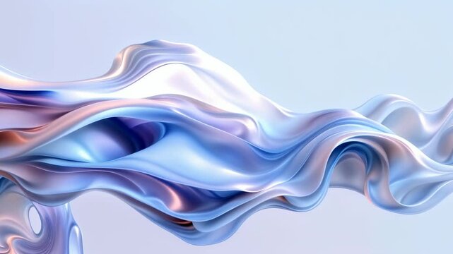 Abstract fluid metallic shapes in gradient colors forming flowing 3D waves with metallic hues, vibrant flowing texture in smooth curves, dynamic motion, wallpaper, background for intro