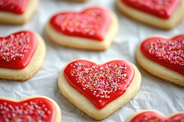 Heart Cookies on Parchment Paper for Valentines Day