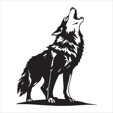 recommend clip art: Vector illustration of a wolf howling on a log isolated on white background.