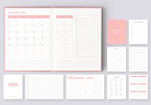 Agenda Planner 2025 Layout with Pink Accents