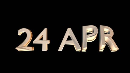 24 April animation for calendar concept isolated on black background