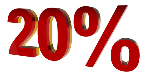 the20 percent mark is red with a combination of gold