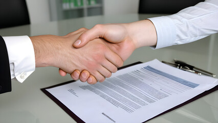 business contract concept background, business people shaking hands in the office, business strategy concept, ai generated