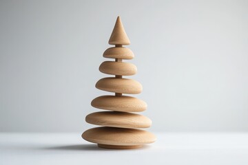 Fototapeta premium Sapin en bois minimaliste avec disques empilés sur fond clair