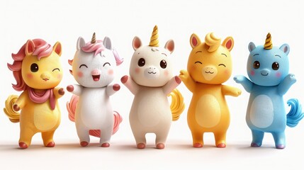 Naklejka premium Cute Cartoon Characters in Dub Dance Poses: Unicorn, Cat, Chicken, Cow Dabbing - Vector Illustration for Kids on White Background