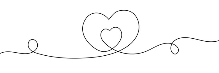 Happy Valentine's day line art background vector. One continuous romantic symbol drawing of hearts. Love doodle illustration for greeting card, web banner, invitation, wall art.