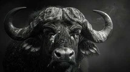 Naklejka premium Majestic Bison in Monochrome: Vector Illustration of a Powerful Wild Buffalo