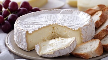 French Brie Cheese with Bread and Grapes
