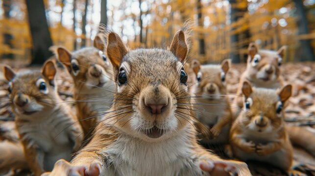 Selfie Squad: A Group of Playful Squirrels Captured in a Candid Moment