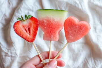 Heart-Shaped Watermelon and Strawberry Skewers for Valentines Day