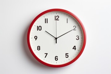 Red wall clock showing time