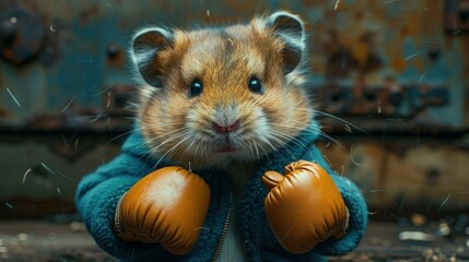 Funky Hamster in Sport Costume with Boxer Gloves - Artistic Magazine Picture of Imagination and Visual Effects