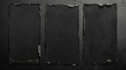 Empty old vintage black scratch torn poster set overlay texture background 