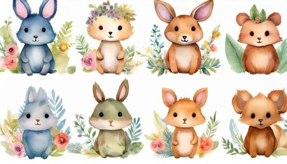 Obraz premium Brighten up projects with adorable watercolor clip art featuring cute animals