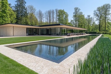 Luxurious Countryside Retreat Modern One-Story House With Large Pool And Minimalist Landscape