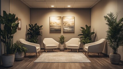 Waiting room with modern armchairs inviting patients for therapy session
