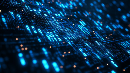 A blue and orange computer screen with many small squares