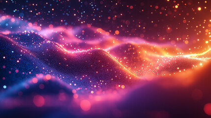 Fototapeta premium A colorful, abstract image of a mountain range with a purple and orange hue