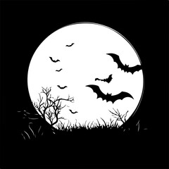 Silhouettes of Bats against a Full Moon