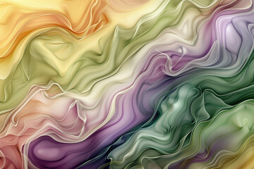 Obraz premium Soft abstract flowing waves with pastel purple and green hues.