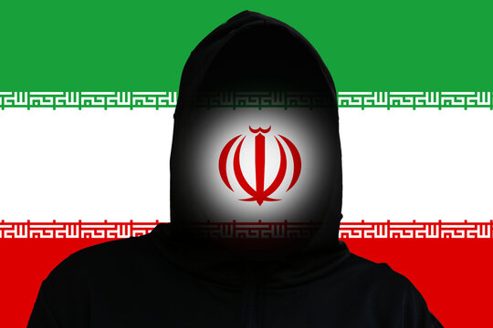 War, conflict between Iran and Israel, with a hooded, incognito militant figure at the center. The Iranian flag is subtly incorporated, symbolizing the tension and involvement in the conflict
