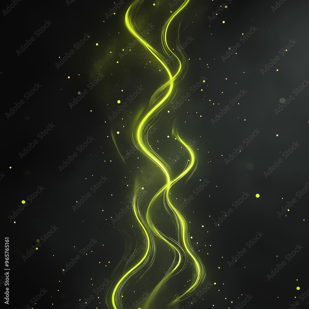 Wall mural a long, curvy, yellow line of light is on a dark background