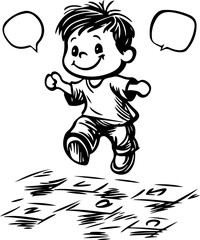 Joyful Child Jumping with Speech Bubbles