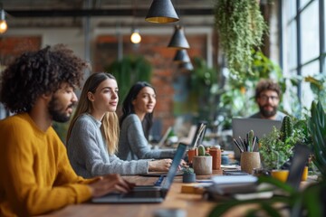 People working in co-working space or work in the office with laptop computer.
