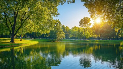 Serene Pond in a Lush Green Park