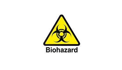 Yellow and black biohazard sign on a white background