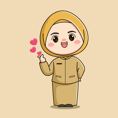 Cute hijab teacher character with love hands