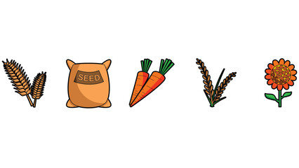 Food farming and fruits slices vector icon set illustrations