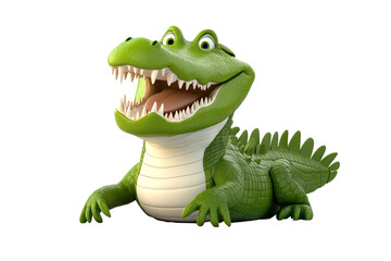 Cheerful cartoon crocodile character with big eyes and a wide smile. Perfect for children's themes and playful designs.